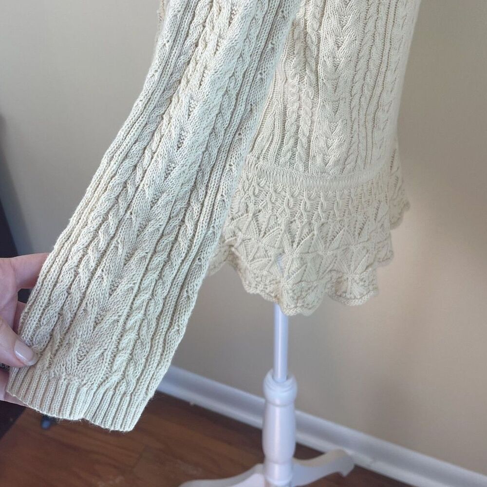 Ralph Lauren Ivory Cable Lace Knit Cardigan S Boho Cottagecore Romantic Sweater - Picture 13 of 16
